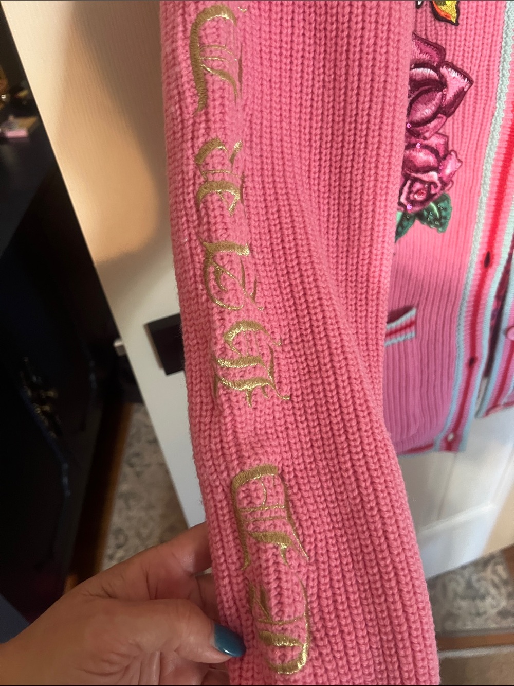 Ed Hardy Pink and Aqua Striped Knit Cardigan - Picture 5 of 13